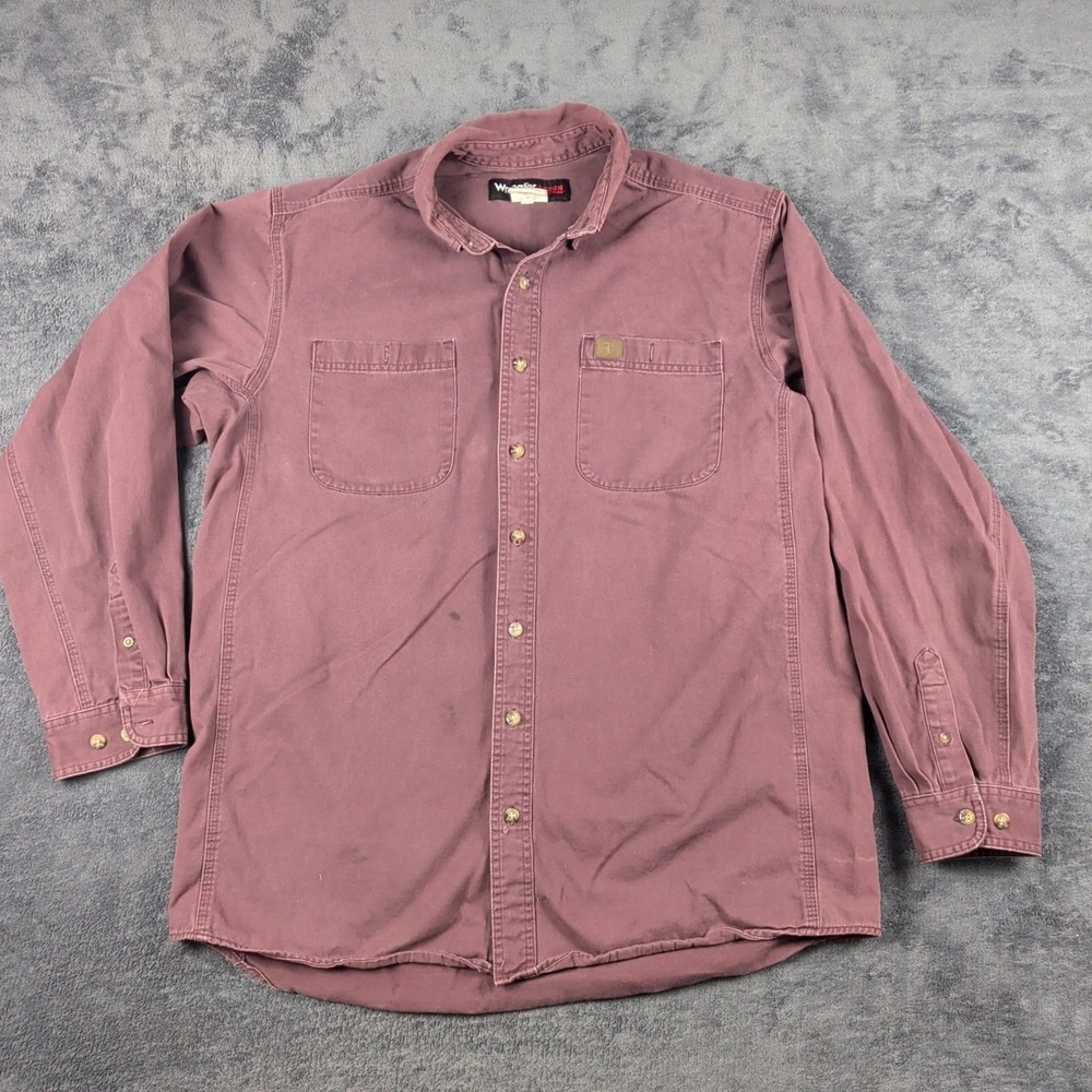 Riggs Workwear Shirt Red Mens XLT Long Sleeve Button Up Utility Pockets Wrangler